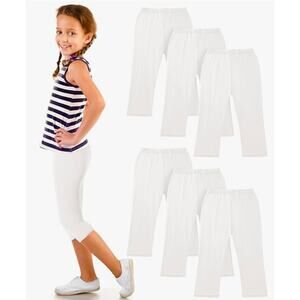 Syhood 6 Pieces Girl Capri Leggings Size  4-5 Years, White NEW